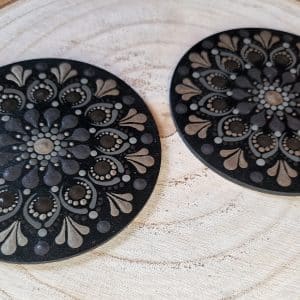 Mandala Coaster Set of 2 - Black & Bronze Theme