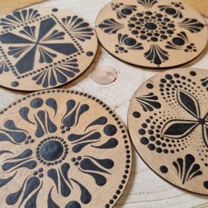 Mandala Coaster Set of 4 - Black on Wood